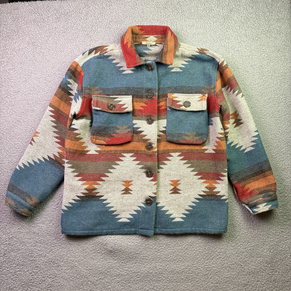 VTG Aztec Jacket Mens Small Southwestern Shacket Shirt Button Up Pockets Jodifl